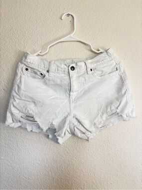 aerie White Distressed Denim Cutoff Shorts
